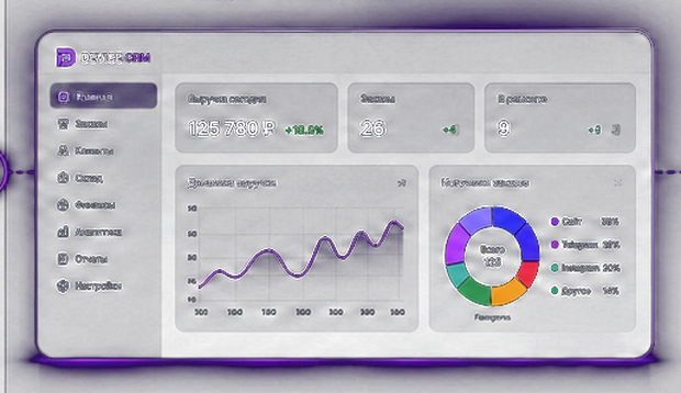 Главный экран Девайс CRM: выручка, заказы, техника в ремонте и источники заявок